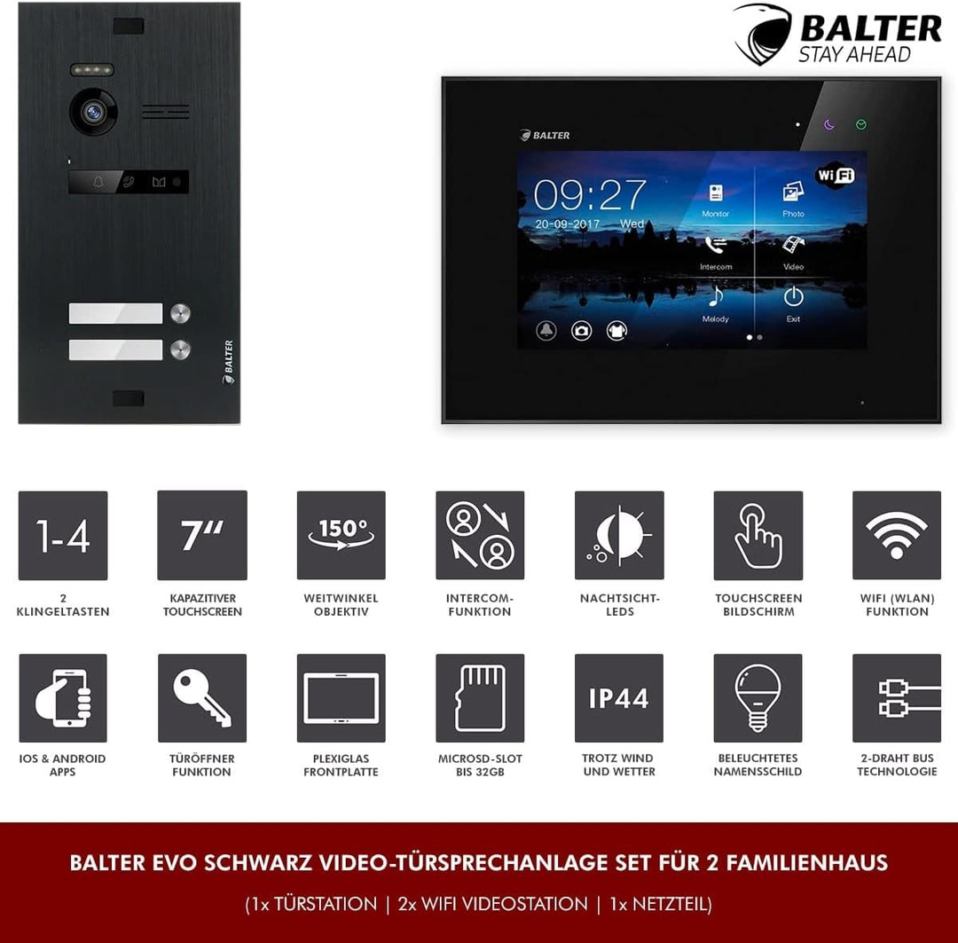 Nonic Balter EVO Video-Türsprechanlage WLAN Set 2 Familienhaus (1x Türstation mit Kamera Schwarz, 2X