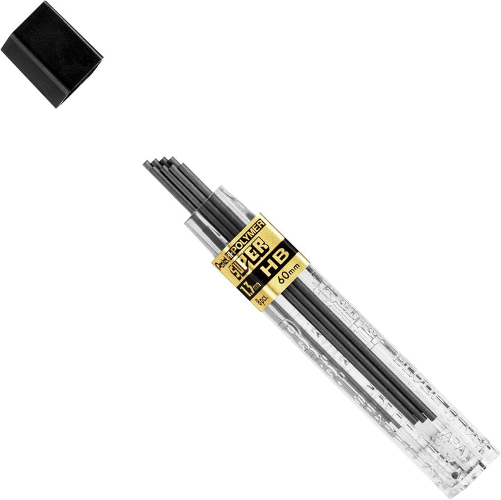 Pentel Druckbleistift Super Hi-Polymer 1,3 mm HB, Schwarz, 12 Stück 12 HB-Dichte, 12 HB-Dichte