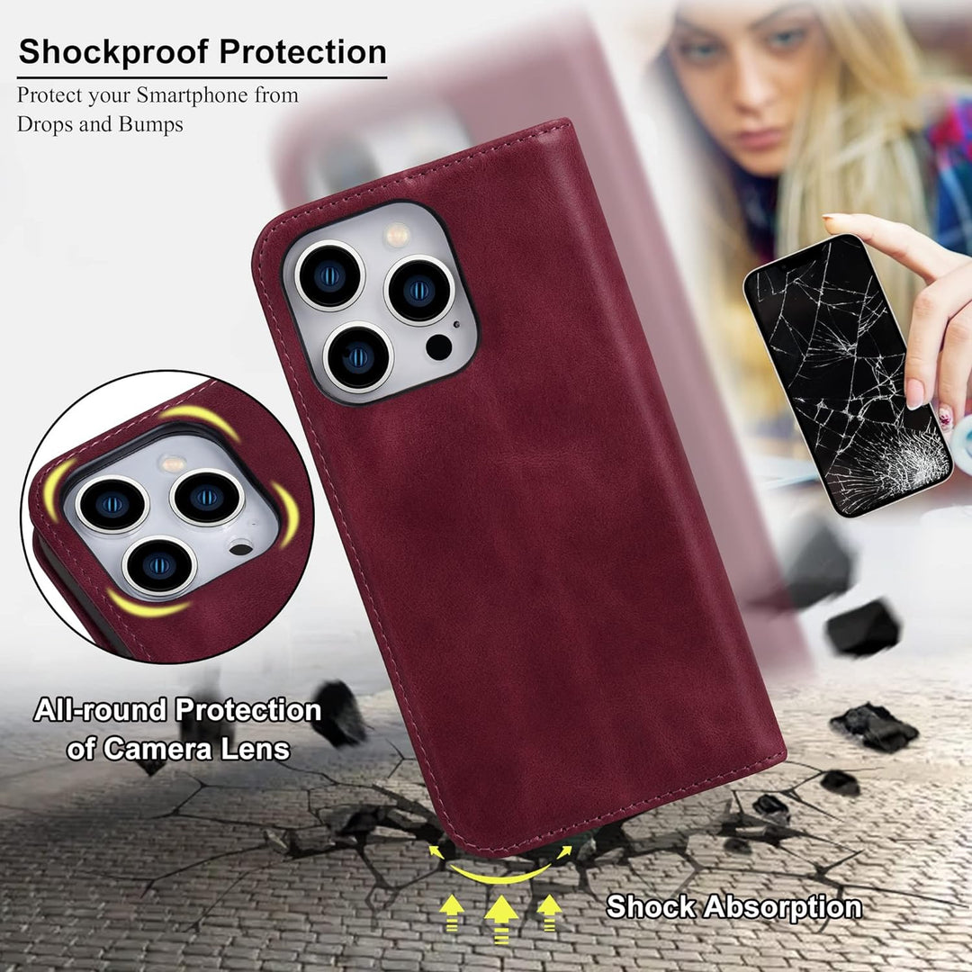 VISOUL Hülle für iPhone 14 Pro Max Handyhülle [Erstklassiges Echtleder] [Schützt vor Stoss] [Kartenf