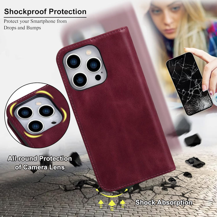 VISOUL Hülle für iPhone 14 Pro Max Handyhülle [Erstklassiges Echtleder] [Schützt vor Stoss] [Kartenf