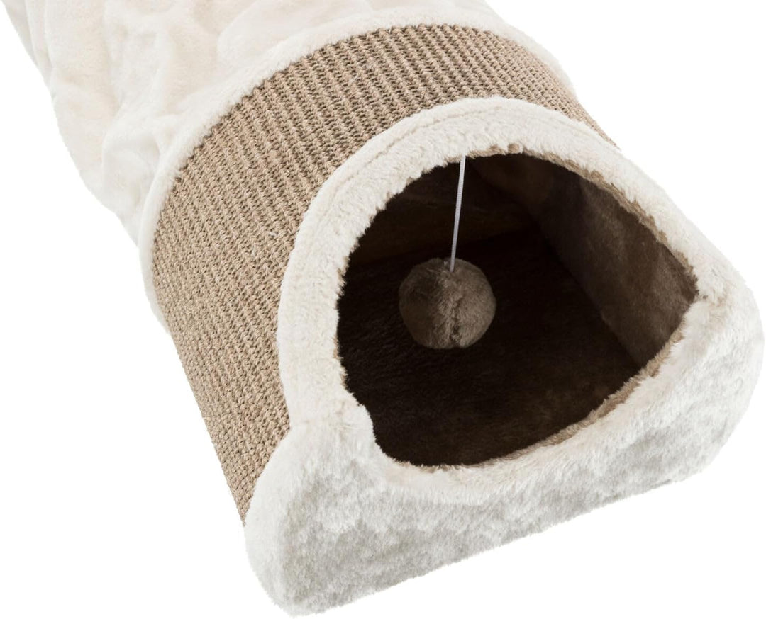 Trixie 43004 Kratztunnel, 110 × 30 × 38 cm, lichtgrau/braun/taupe Zweifach-Höhle mit Tunnel und Krat