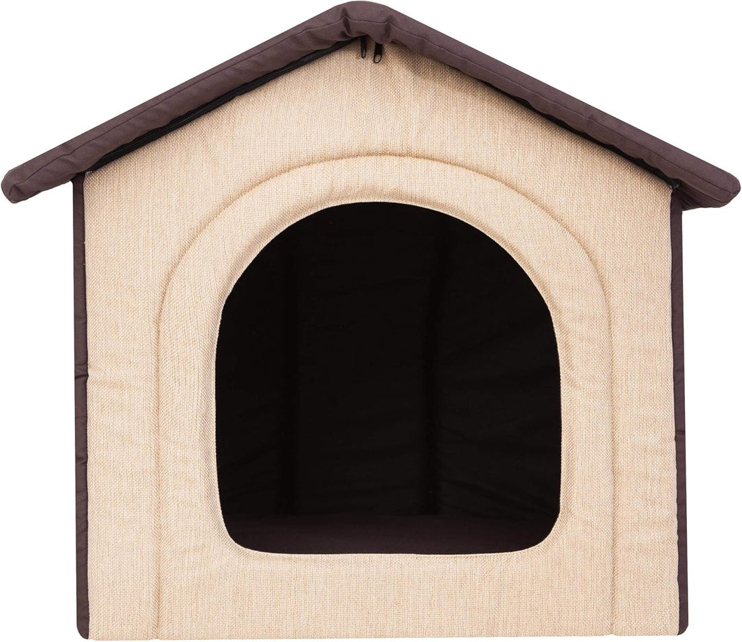 Hundehütte Hundehöhle Hundebett Hundehaus Katzenhöhle mittle L - 52x46 cm beige mit braun L - 52x46x