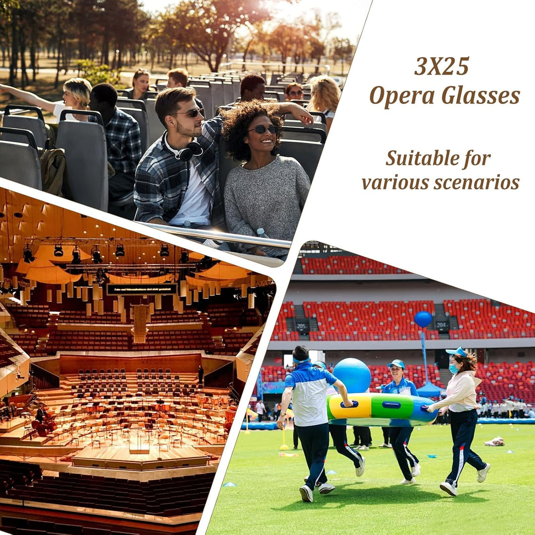 Opernglas 3x25 Vintage mit BK7 Prisma & Klappgriff – Faltbares Theater-Fernglas für Erwachsene, Konz