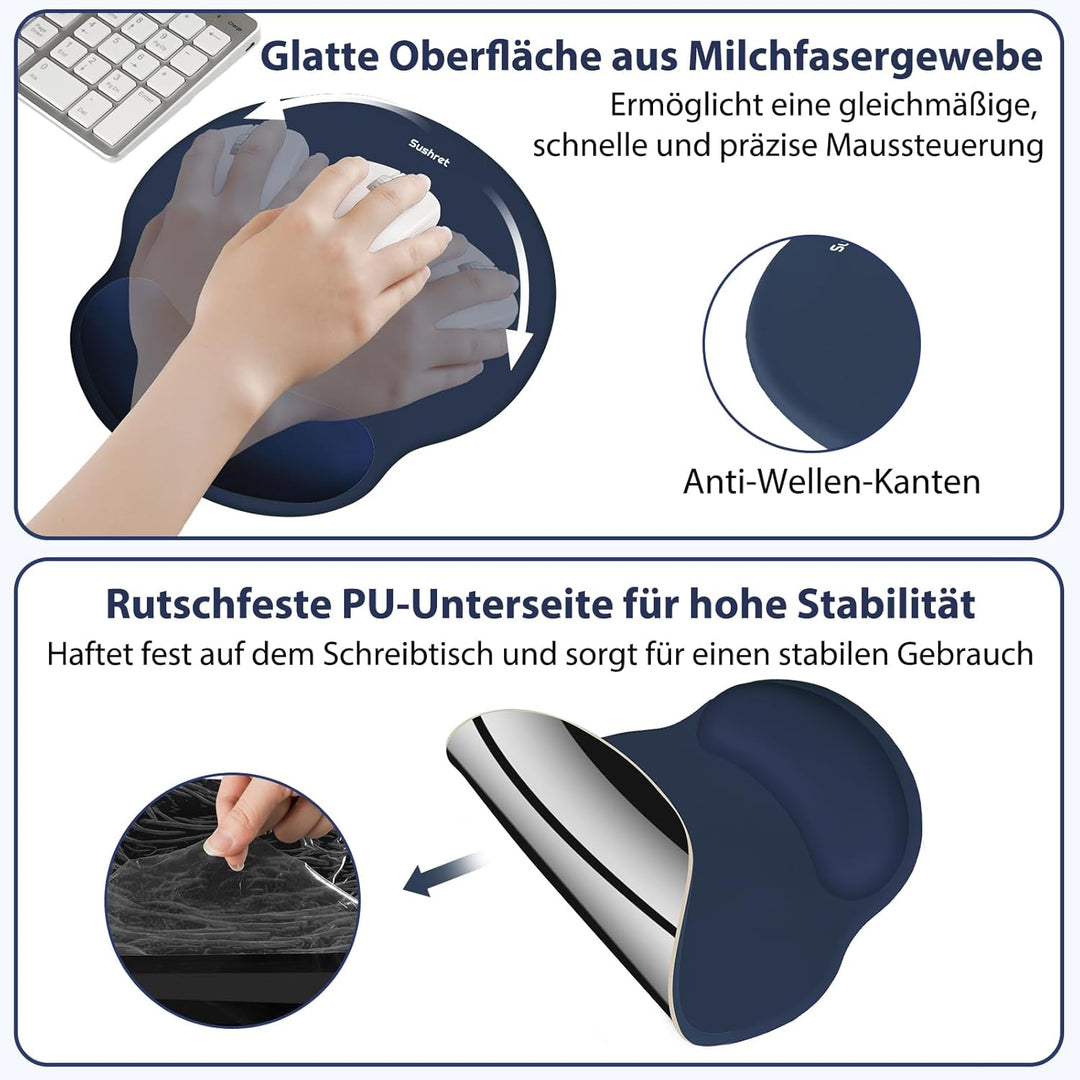Sushret Mauspad & Tastatur Handballenauflage, 3-in-1 Ergonomisches Gel Memory Foam Handballenauflage