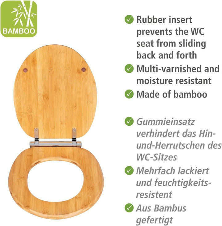 WENKO WC-Sitz Bambusa, Toilettensitz aus Bambus mit Easy-Close Absenkautomatik und Fix-Clip Hygieneb