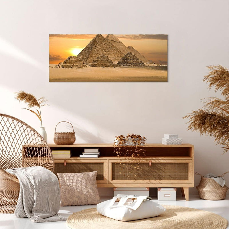 Wandbilder Dekoration Wohnzimmer Pyramide ägypten wüste Panorama Bilder auf Leinwand 120x50cm Leinwa