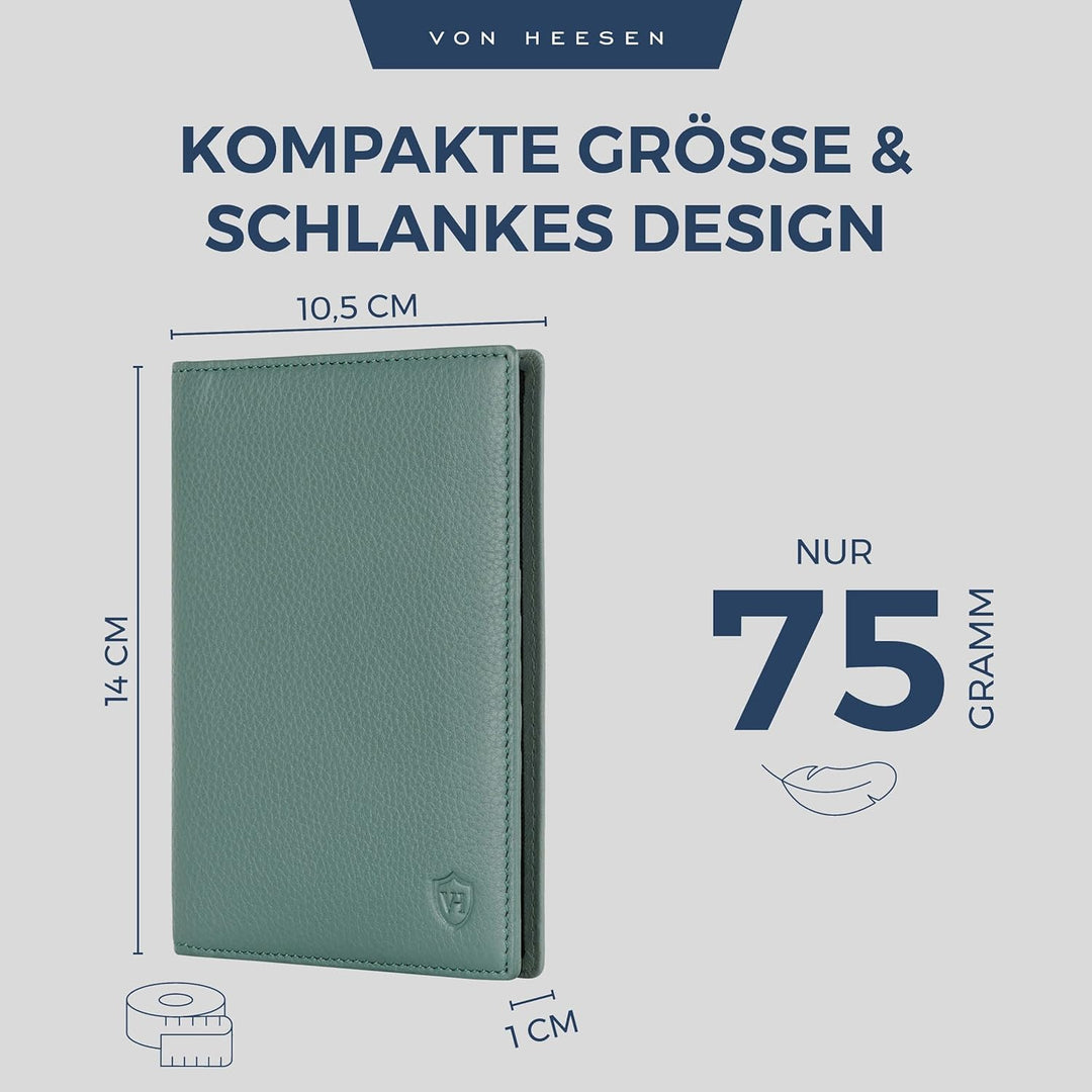 VON HEESEN® Reisepasshülle Leder Etui mit RFID-Schutz - Passhülle Passport Reisepass Mappe Hülle Org