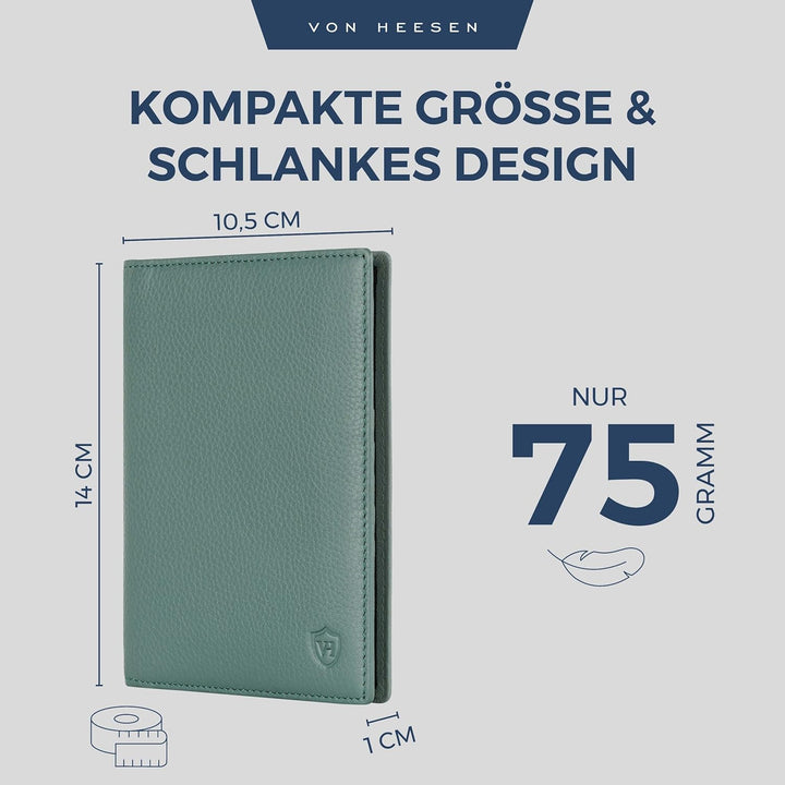 VON HEESEN® Reisepasshülle Leder Etui mit RFID-Schutz - Passhülle Passport Reisepass Mappe Hülle Org