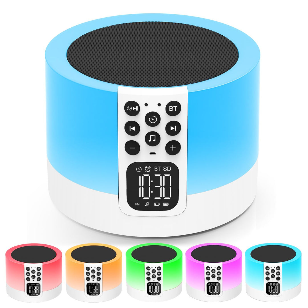 Bluetooth Lautsprecher mit Licht und Digital Wecker, White Noise Machine, Touch Dimmbares Nachtlicht