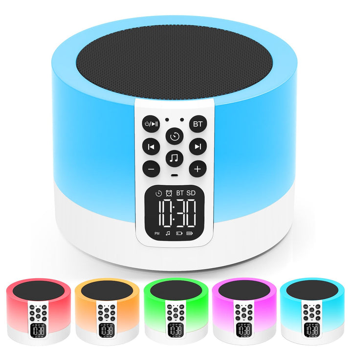 Bluetooth Lautsprecher mit Licht und Digital Wecker, White Noise Machine, Touch Dimmbares Nachtlicht