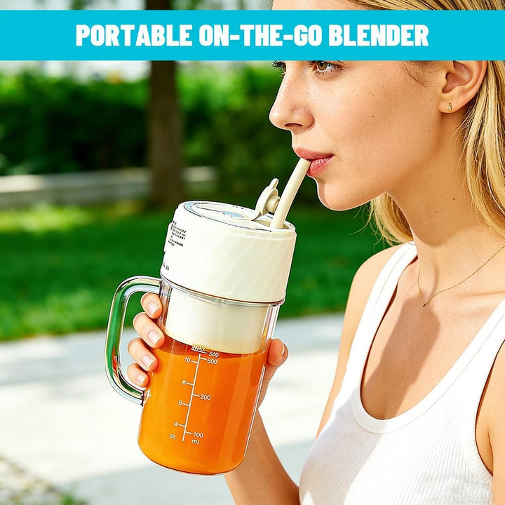 Tragbarer Smoothie Maker to go, 340ML Mini Mixer für Shakes & Smoothies, 21.000 U/min mit 6 Edelstah