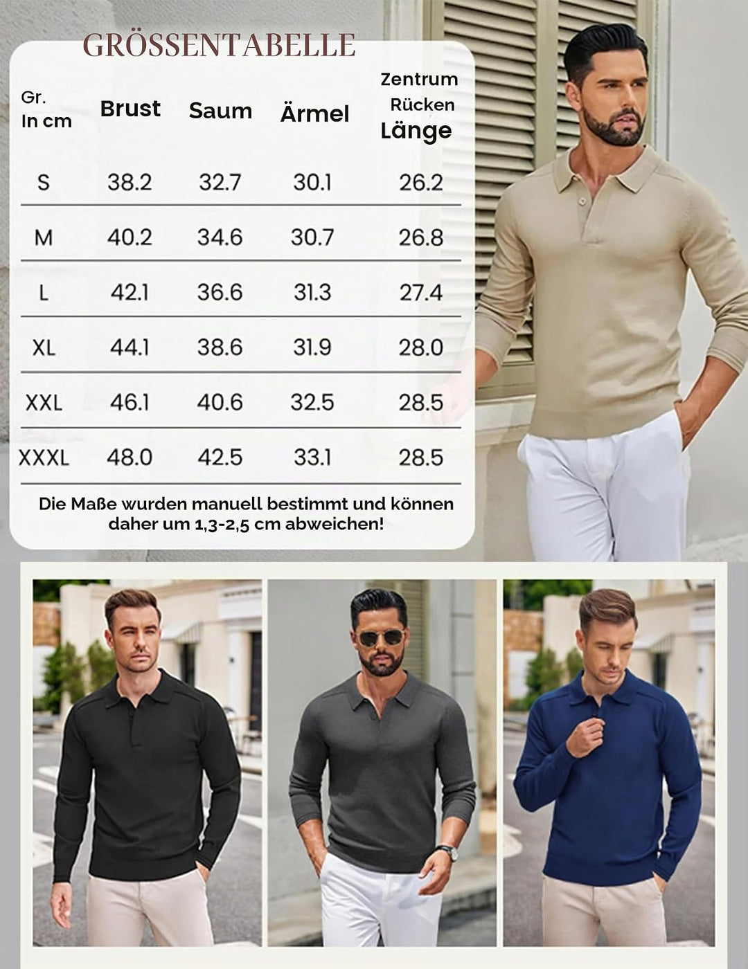 COOFANDY Polo Pullover Herren Strickpullover Pullover mit Polokragen Strick Poloshirt Langarm Busine