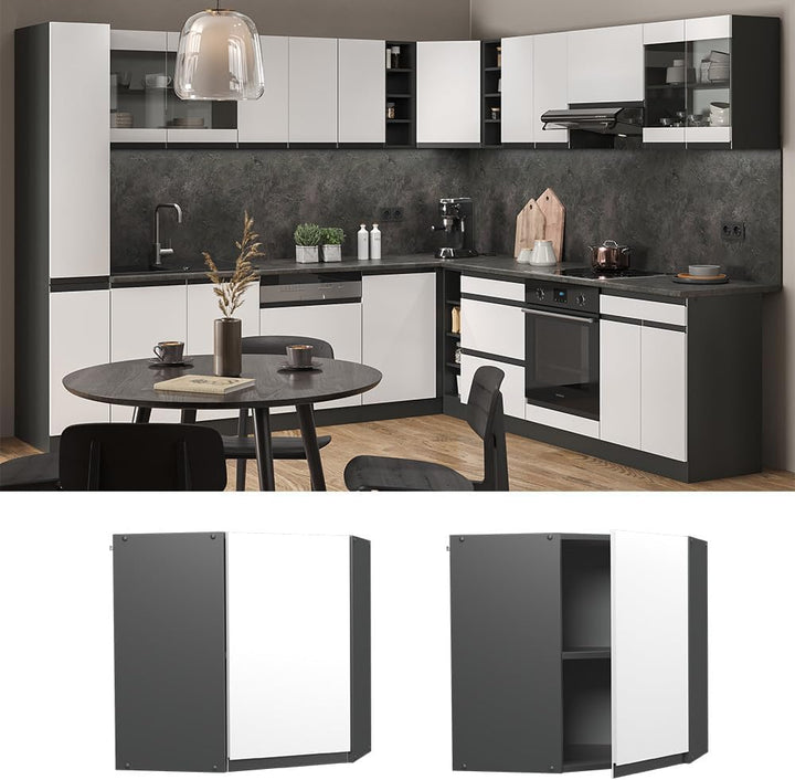 Vicco Eckhängeschrank R-Line, Weiss/Anthrazit, 57 cm J-Shape Weiss Eckhängeschrank 57 cm, Weiss Eckh