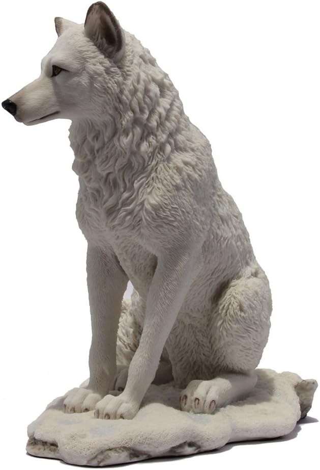 19,7 cm Wolf sitzend in der Schnee-Deko Statue Figur, weiss