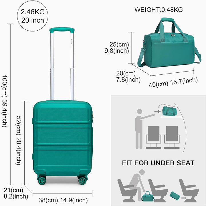 KONO 55cm Rollkoffer Handgepäck Trolley Set 2 Teilig Gepäcksets, Kleiner Koffer mit Rollen Handgepäc
