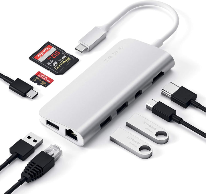 SATECHI Type-C Multimedia Adapter mit 4K HDMI, Mini DP, USB-C PD, Gigabit Ethernet, USB 3.0, Micro/S