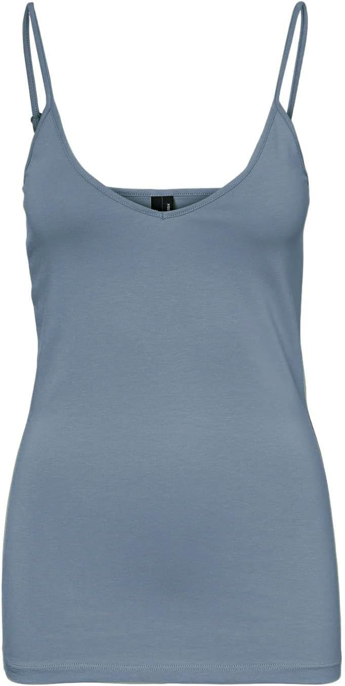 VERO MODA Damen Vmmaxi My Soft V Singlet Noos Top, 4er Pack (2x Lightest Sky, Hedge Green, Citadel)