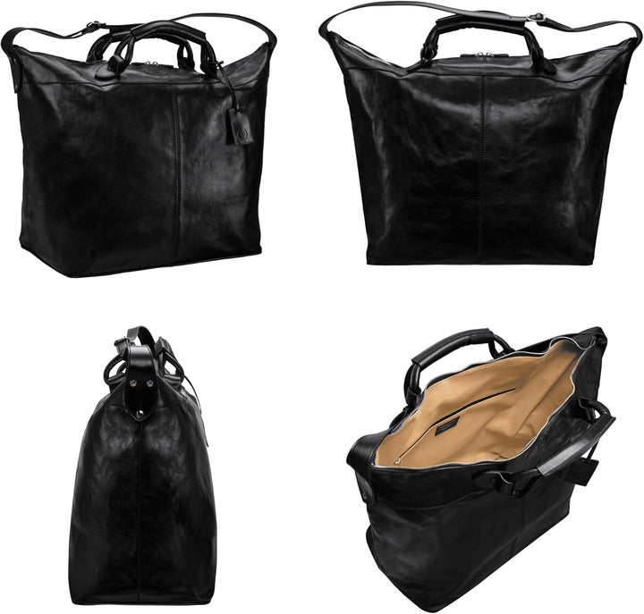 Maxwell-Scott Italienische Leder Reisetasche Fabrizio in Schwarz, Schwarz