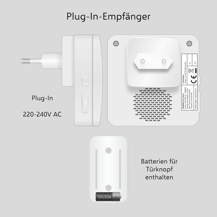 ELRO DB3000 Funk Türklingel Set - 1x Tragbare Empfänger mit Batterie + 1x Plug-in Empfänger für Stec