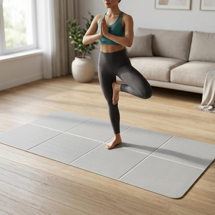 Faltbare Yogamatte, 183x60x0,6cm TPE Doppelseitig Rutschfest Trainingsmatte mit Tragetasche, Fitness