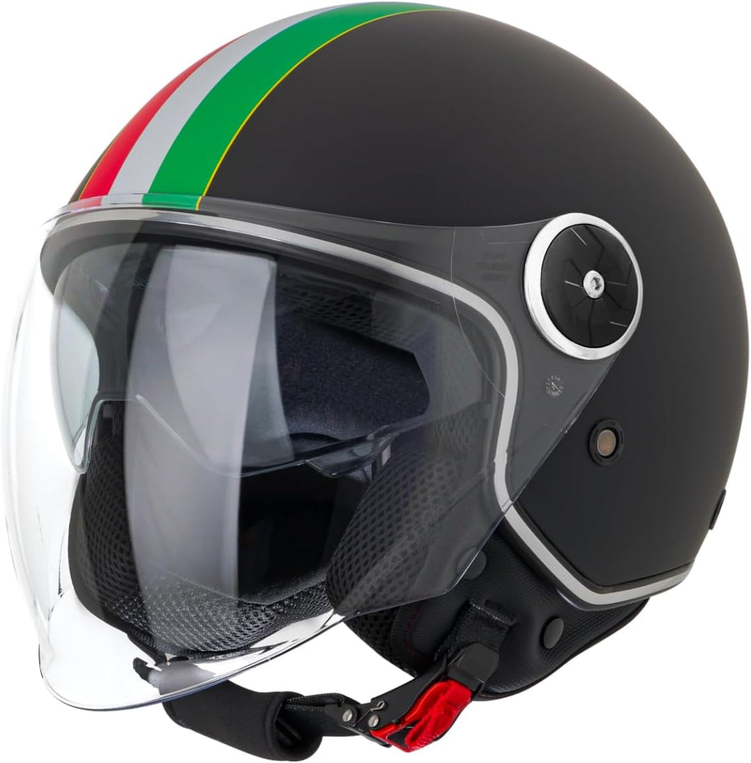 VINZ Neiva Jethelm mit Doppelvisier | Roller Helm mit Italienische Flagge & mit Sonnenblende | In Gr