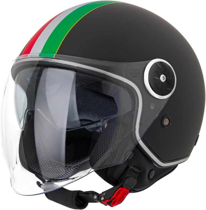 VINZ Neiva Jethelm mit Doppelvisier | Roller Helm mit Italienische Flagge & mit Sonnenblende | In Gr