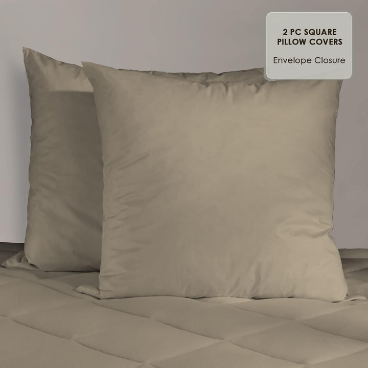 Pizuna Luxuriöser Soft-Satin 2er Pack Kissenbezug 80 x 80 cm Einfach Taupe, 600 Fadenzahl Baumwolle