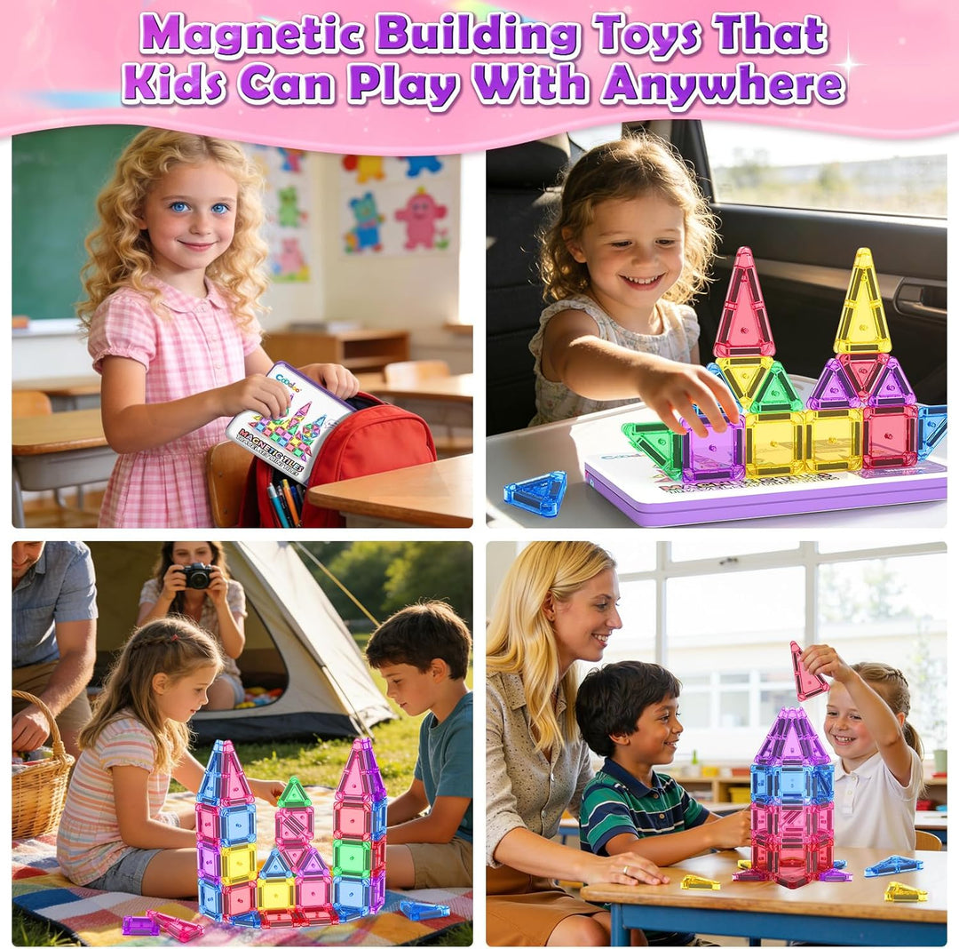 40 Magnetische Bausteine Mini Reise Set, Magnetspielzeug Kinder, Magnetische Platten Montessori Lern