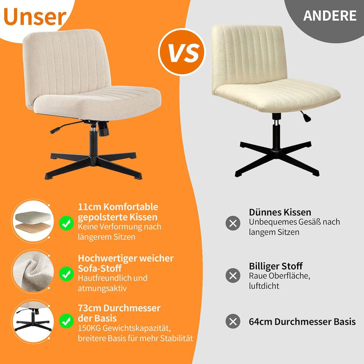 Bosmiller Schneidersitz Stuhl mit Stoffpolsterung，Criss Cross Chair Breiterem Kissen,Höhenverstellba