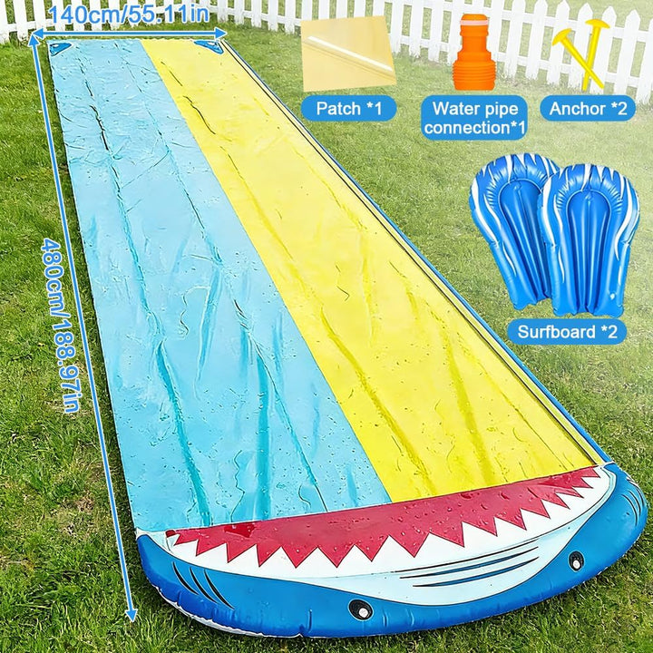 Wasserrutsche Garten, 15.8ft/480cm Doppelrutsche mit Eingebautem Sprinkler, Sommer-Rutsch-Wasserruts