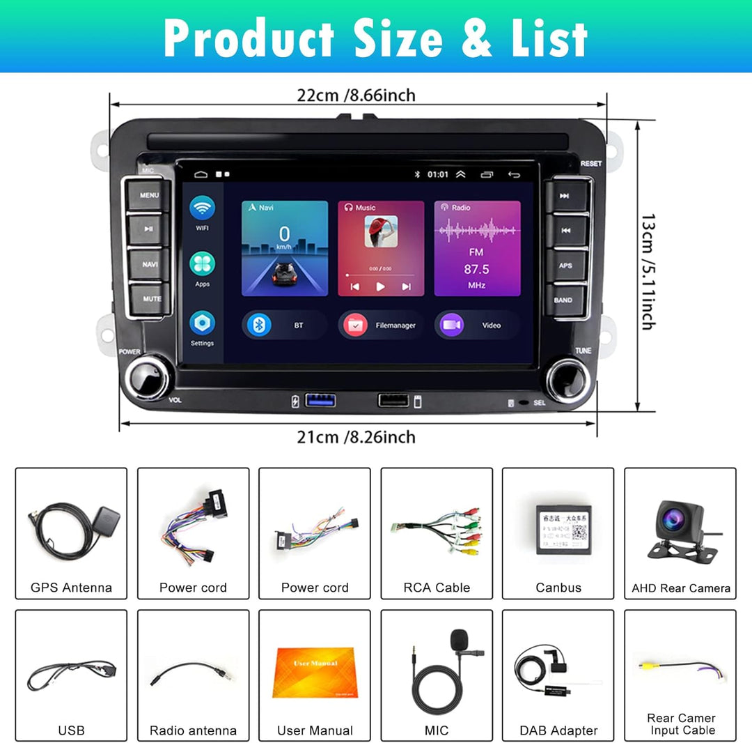 Hikity 2G 32G Autoradio mit DAB Navi für VW Passat B6 B7 Golf 5 6 Touran Polo Caddy SEAT 7 Zoll Dopp
