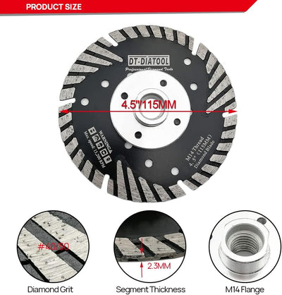 DT-DIATOOL Diamant Trennscheibe 2 Stücke 115 mm x M14 Turbo Sägeblatt mit Schutzzähne zum Schneiden