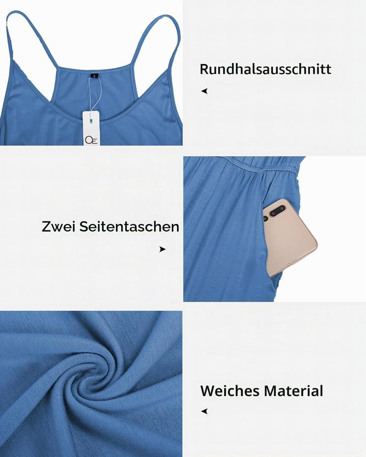 OUGES Damen Sommer Ärmellos Jumpsuit Overall Lang Hosenanzug Casual Playsuit Romper mit Taschen S Bl