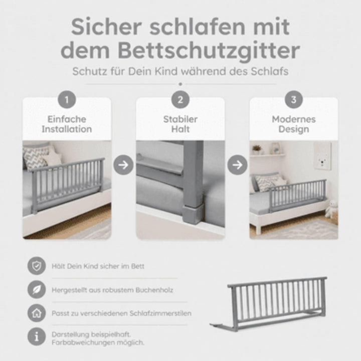 Set Bettschutzgitter aus Buchenholz & Stoffwindel von Kinderhaus Blaubär | Rausfallschutz für Baby &