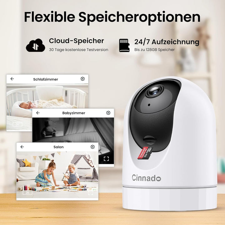 Cinnado Babyphone mit Kamera Überwachung Innen - 2K 360 Grad WLAN Kamera für Baby/Haustier, WiFi IP
