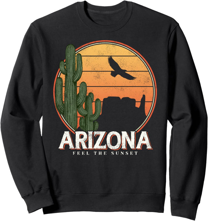 Vintage Feel Sunset Desert Hill Sun Arizona Mountain Cactus Sweatshirt
