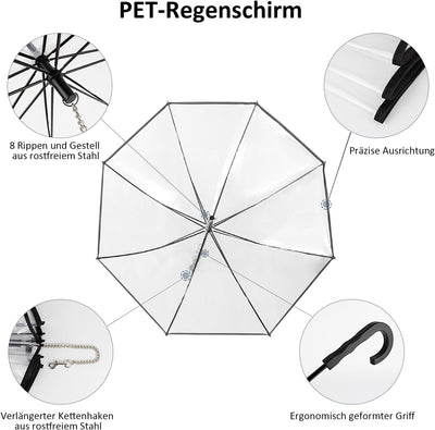 Hund Transparente Regenschirm Pet Umbrella Skalierbar Hundeschirm Welpen mit Leine und Kette für Spa