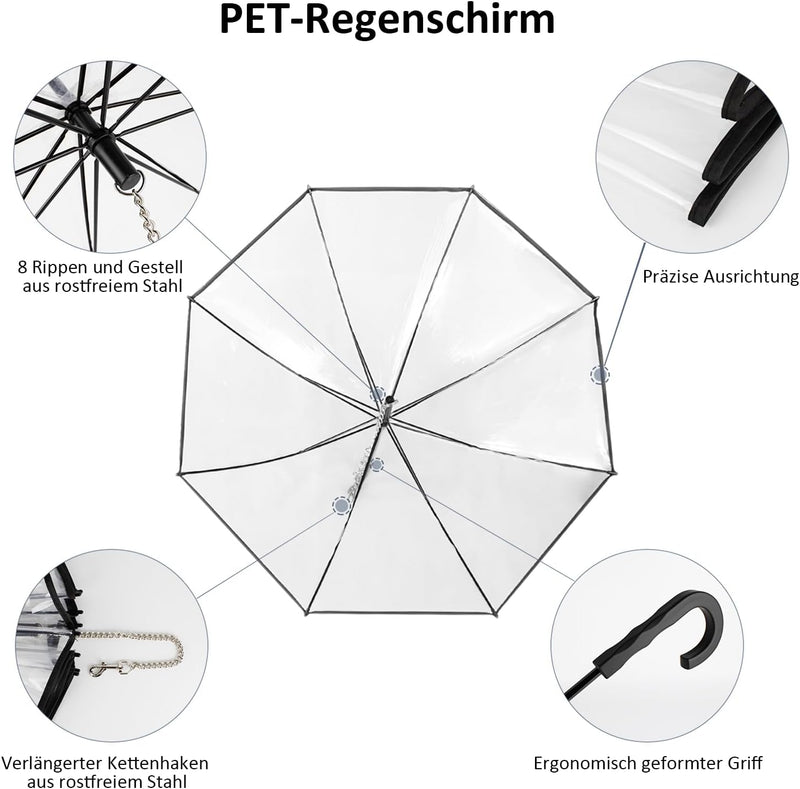 Hund Transparente Regenschirm Pet Umbrella Skalierbar Hundeschirm Welpen mit Leine und Kette für Spa