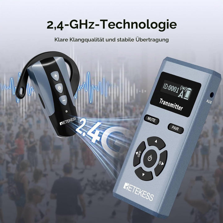 Retekess TT106S Drahtloses Tourguide-System, Ohrbügel-Empfänger, 2.4GHz, One-Touch-Bedienung, 200 m,