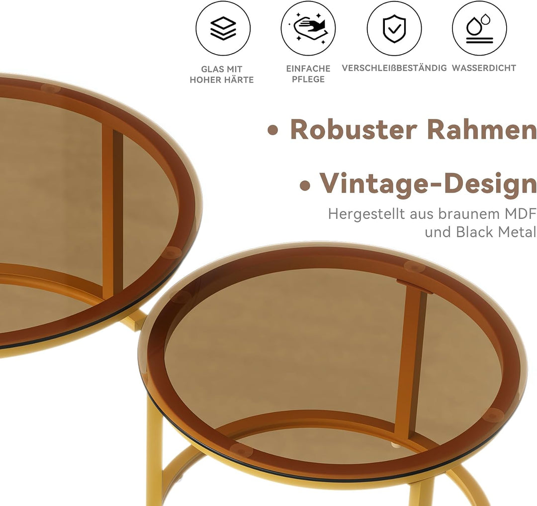 Hawthyhome Runde Beistelltisch 2er Set, Moderner Wohnzimmertisch für Wohnzimmer, Couchtische Set Sat
