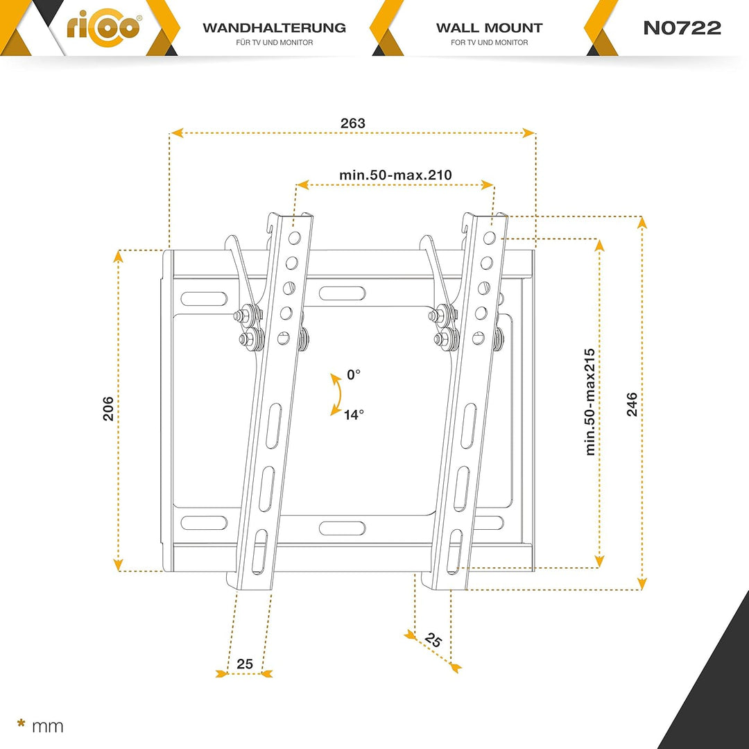 RICOO TV Wandhalterung Flach Ultra Slim für 32-55 Zoll Fernseher Neigbare Halterung Fernsehhalterung
