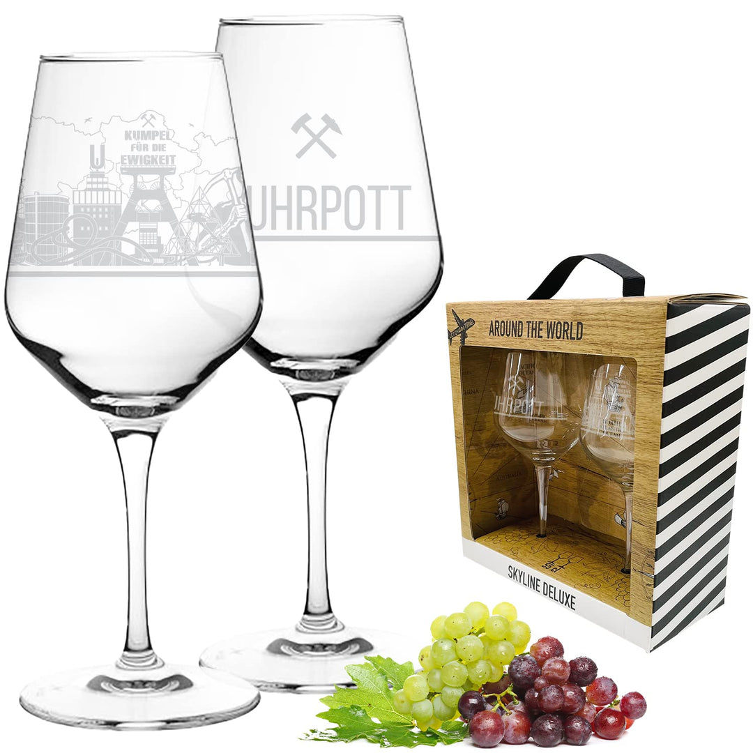 2er Set Weinglas Ruhrpott in schöner Geschenkbox | Hochwertiger Siebdruck im eleganten Ätzweiss, det