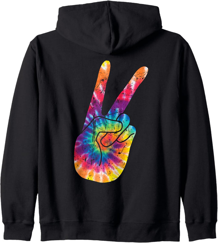Peace Sign Tie Dye 60er 70er V Handzeichen Retro Peace Kapuzenjacke