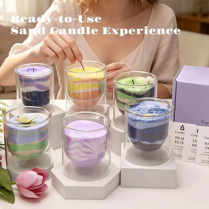 CandHeal Kerzensand mit Dochte &amp; Glas, Rose Pearled Candle | Romantik &amp; Wohlfühlen, 3-farbiger pflan