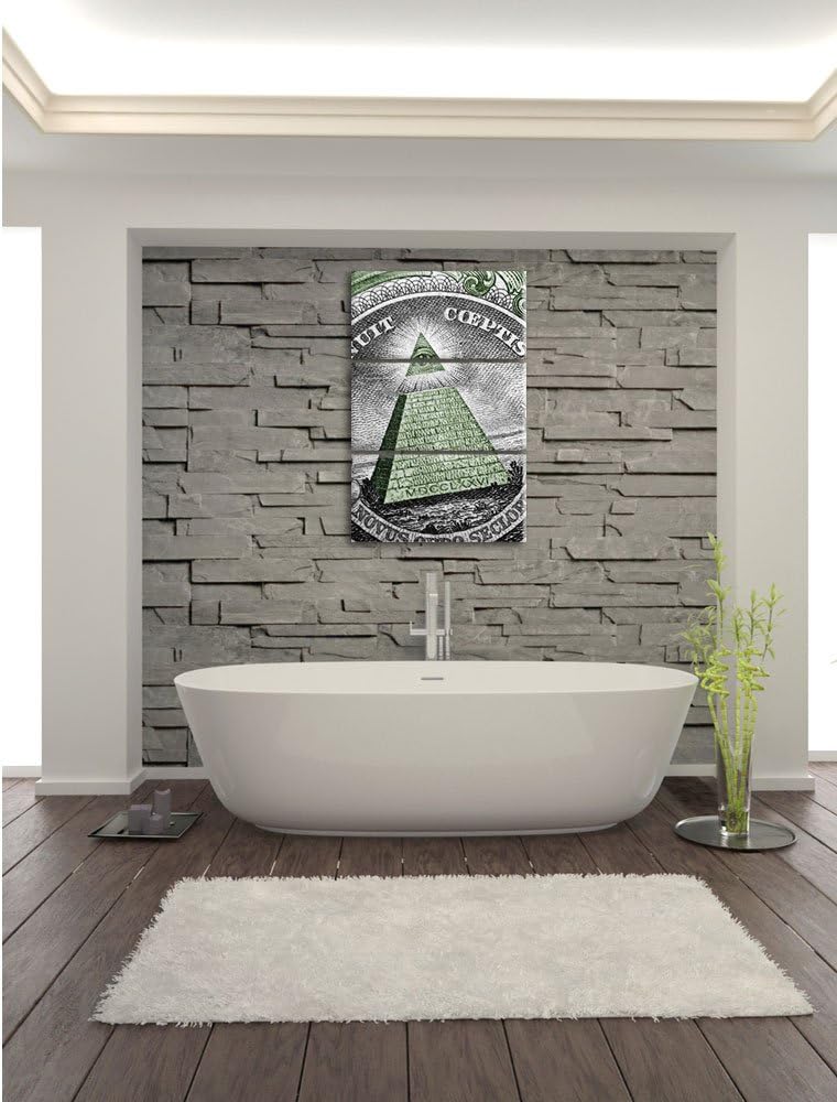 Pixxprint Illuminaten-Pyramide Dollar als Leinwandbild/Grösse: 3 Teilig (120x80) cm/Wandbild/Kunstdr