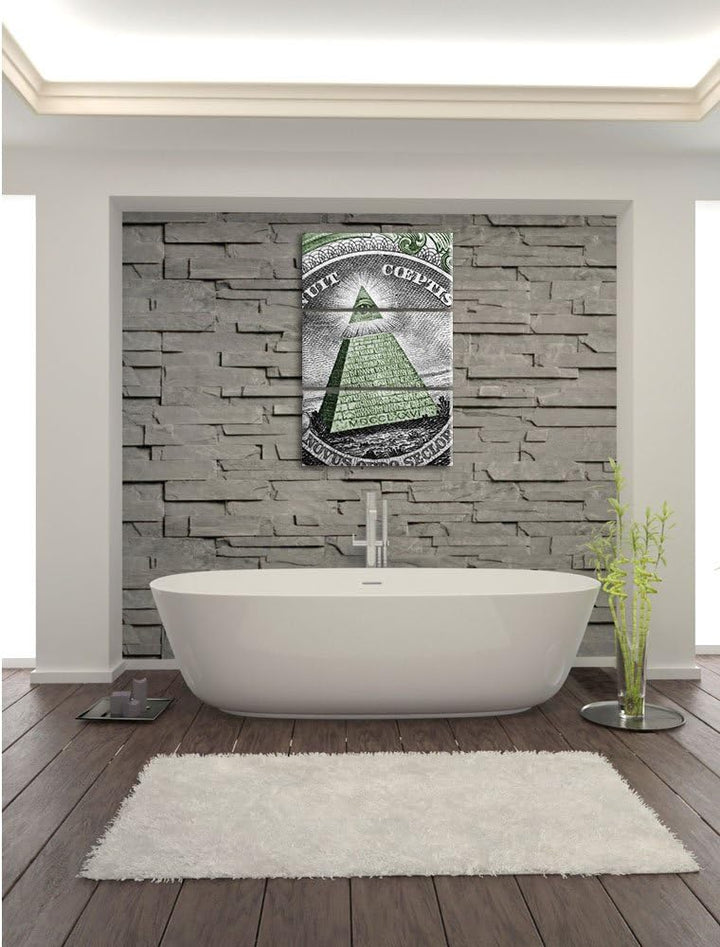 Pixxprint Illuminaten-Pyramide Dollar als Leinwandbild/Grösse: 3 Teilig (120x80) cm/Wandbild/Kunstdr