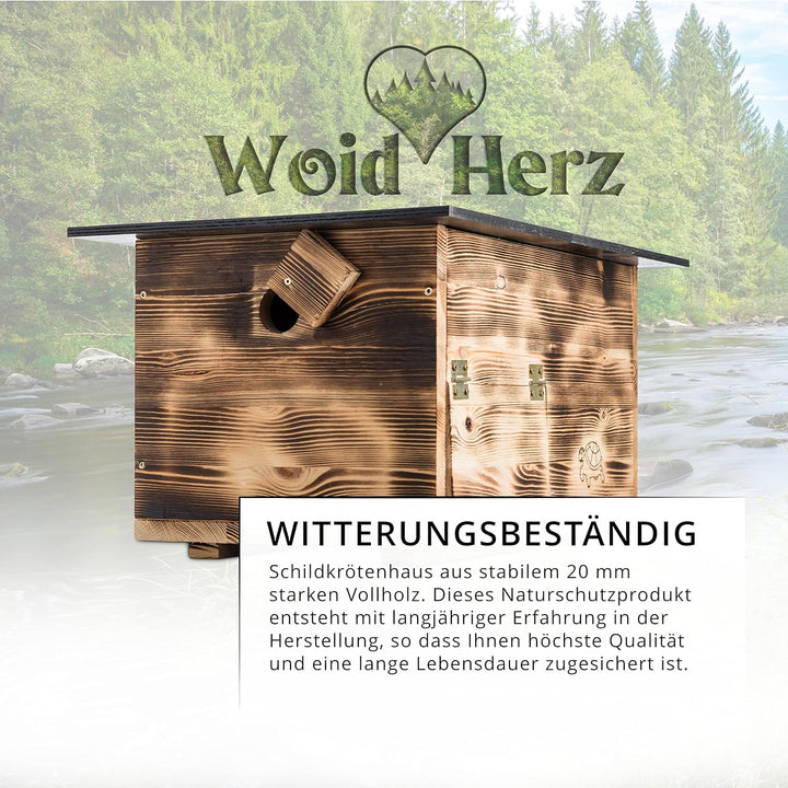 Premium Schildkrötenhaus (SH1) Gebrannt aus 20mm starken Vollholz - Wetterfest mit Boden und Tür inc