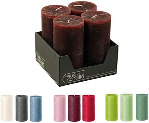 Rustikale Stumpenkerzen – 4 Stück - Wachskerzen/Rustickerzen/Adventskerzen Weihnachten (Altrot, Gros