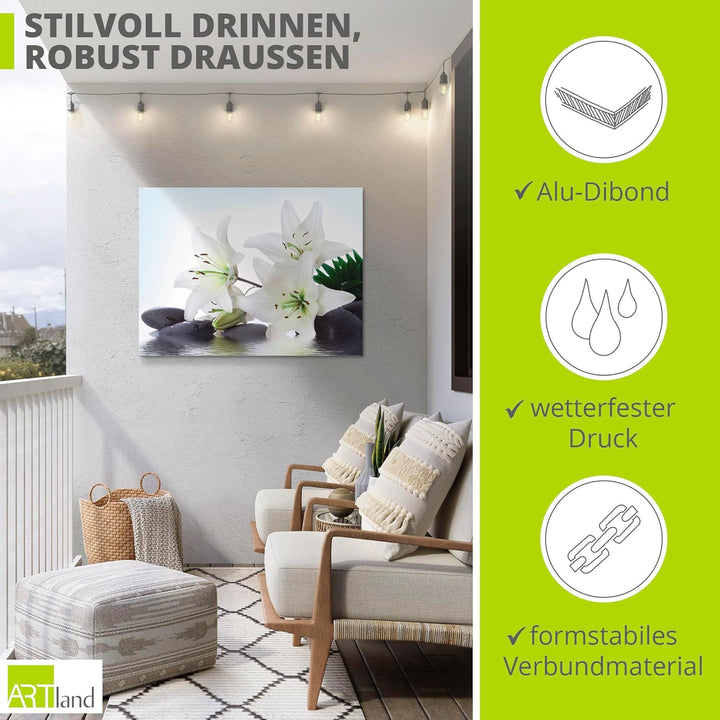 ARTland Wandbild Alu Verbundplatte für Innen & Outdoor Bild 60x45 cm Wellness Zen Pflanze T5LS Lilie