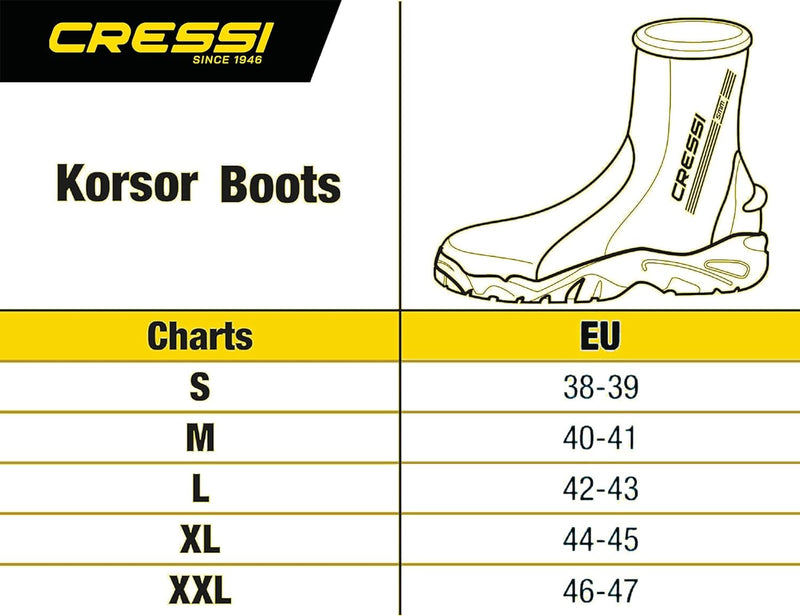 Cressi Korsor Semi Rigid Sole Boots - Tauchstiefel mit halbstarrer Sohle, Schwarz, Erhältlich 3_5_7